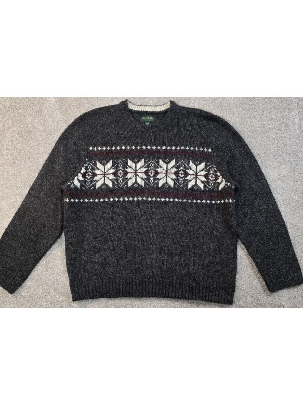 David Taylor Collection Sweater Marled Nordic Fair Isle Pullover Gray Soft XL